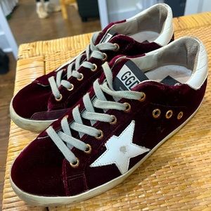 Golden Goose Superstar distressed leather trimmed velvet sneakers
